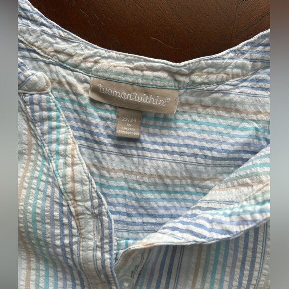 🦠3 For $21🦠Woman Within Blue Striped Blouse - Picture 3 of 7